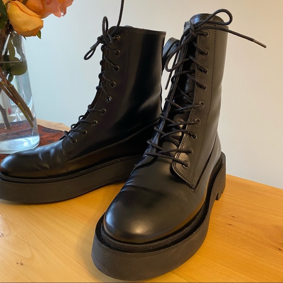 & Other Stories leather lace up chunky flat boots in black - Picture 11 of 13